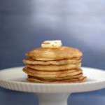 basic pancakes with butter and syrup, made with white whole wheat flour