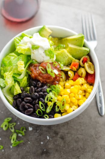 5 Minute Black Bean Taco Bowls from the Pantry + Freezer