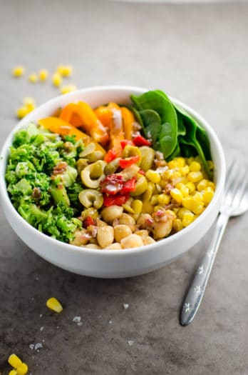 10 Minute Chickpea Broccoli Bowls with Balsamic Vinaigrette
