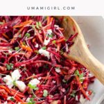 raw beet salad in a white bowl