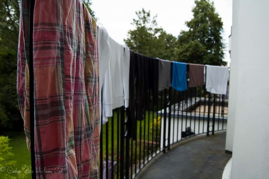 laundry drying on a balcony