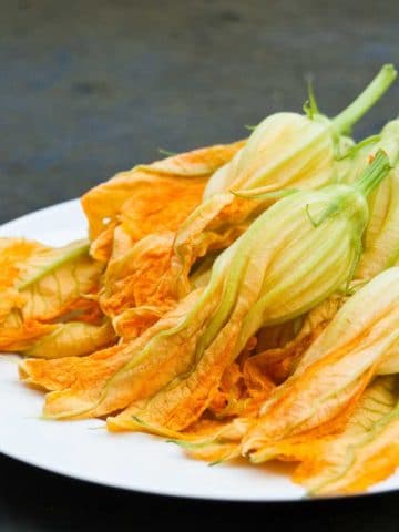 Squash blossoms on a plate