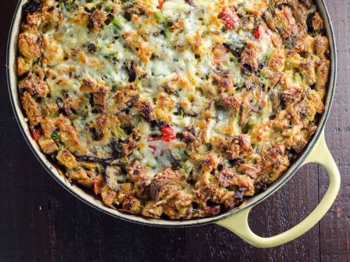 make-ahead vegetarian breakfast casserole in a pan