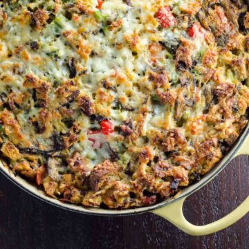 make-ahead vegetarian breakfast casserole in a pan