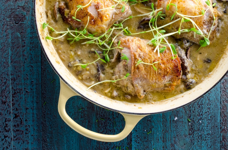 Braised Chicken Thighs with White Wine, Leeks and Mushrooms Umami Girl