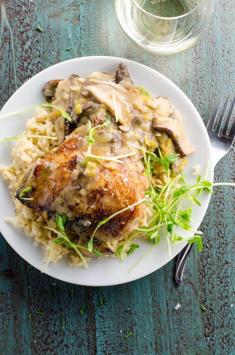 Braised Chicken Thighs with White Wine, Leeks and Mushrooms Umami Girl