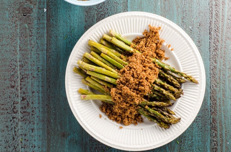 Roasted Asparagus (or Grilled Asparagus) with Buttery Bread Crumbs
