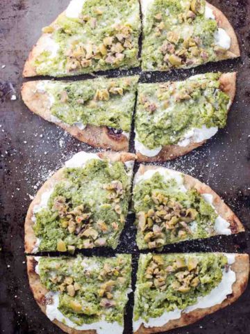 Naan Pizza with Ricotta, Garlic Broccoli, and Olives 780 | Umami Girl-2