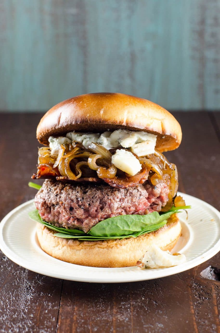 Bacon Weave Blue Cheese Burgers with Marsala Onions Umami Girl