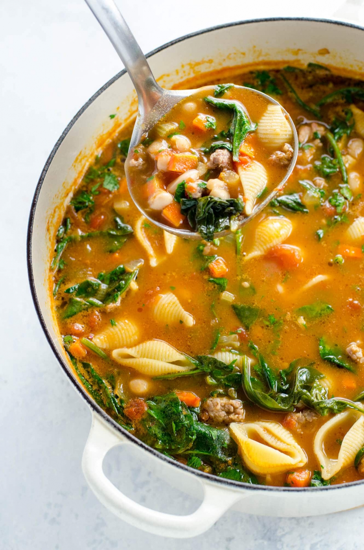 Italian Sausage Soup with White Beans and Spinach | Umami Girl