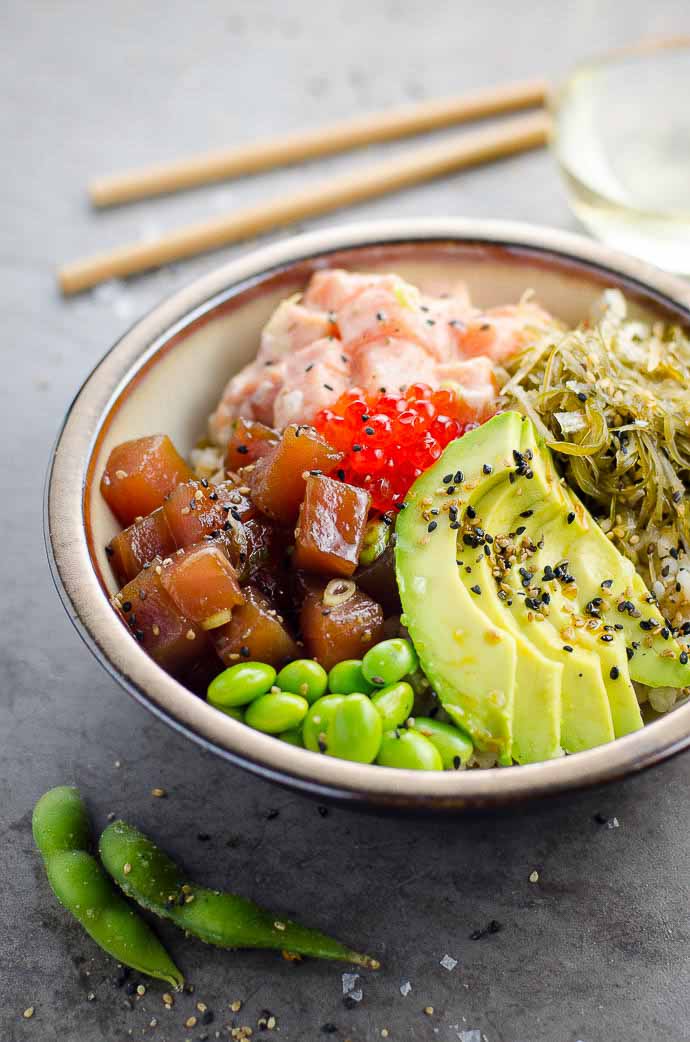 Ahi Tuna Poke Bowl Recipe with Spicy Salmon - Umami Girl