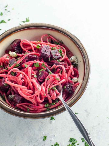 blue cheese and beet linguine