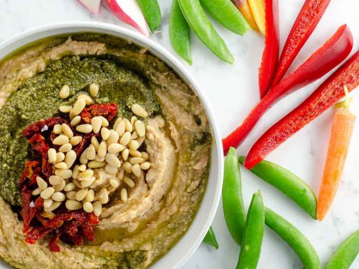 White Bean Dip with Pesto and Sun Dried Tomatoes