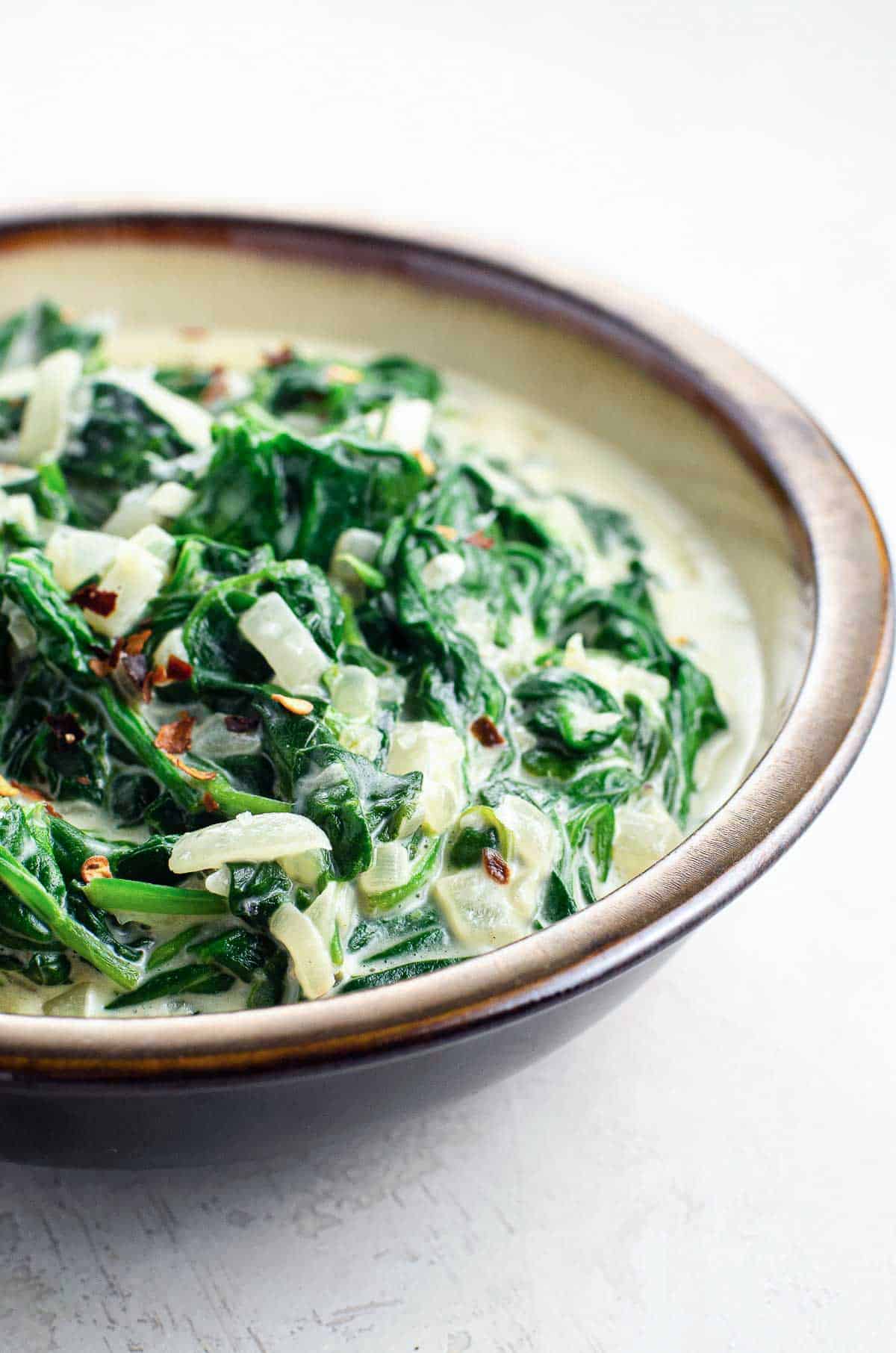 keto creamed spinach (creamy cheesy spinach) in a bowl
