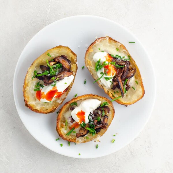 potato skins (TGIF and vegetarian versions) on a plate