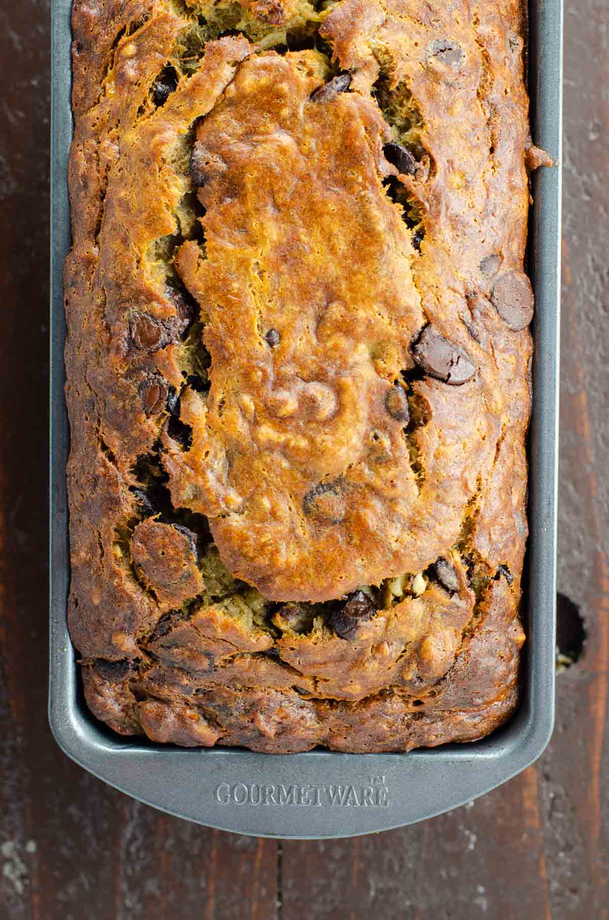 best chocolate chip banana bread recipe in a loaf pan