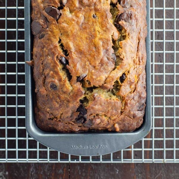 best chocolate chip banana bread recipe in a loaf pan