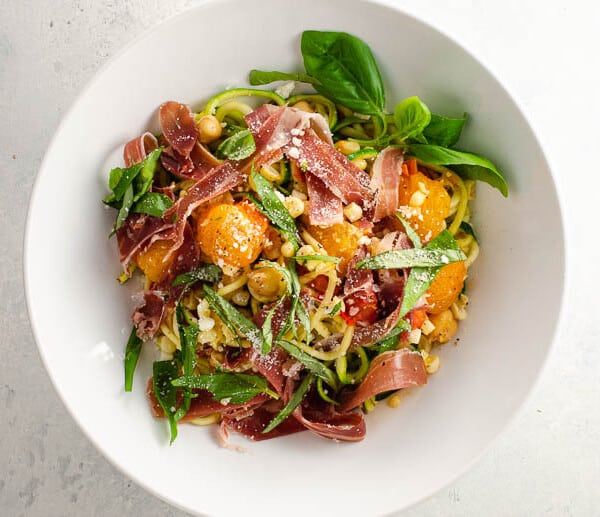 Zucchini Noodles with Jambon de Bayonne (Bayonne Ham) and Summer Veggies | Umami Girl-9