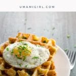 Savory waffles with cheddar and chives and a fried egg on top