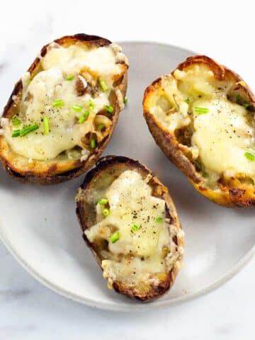 french onion soup potato skins on a plate