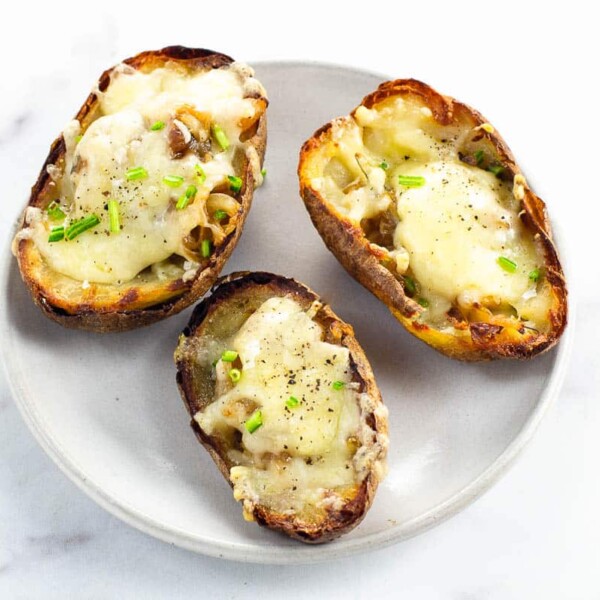 french onion soup potato skins on a plate