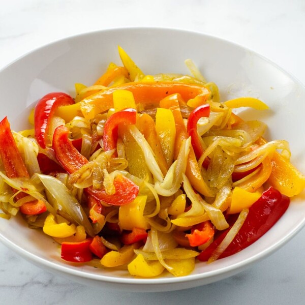sauteed peppers and onions in a bowl