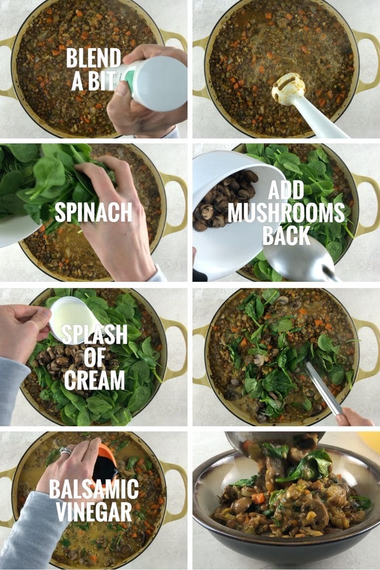 Collage of steps to make lentil stew, part 4