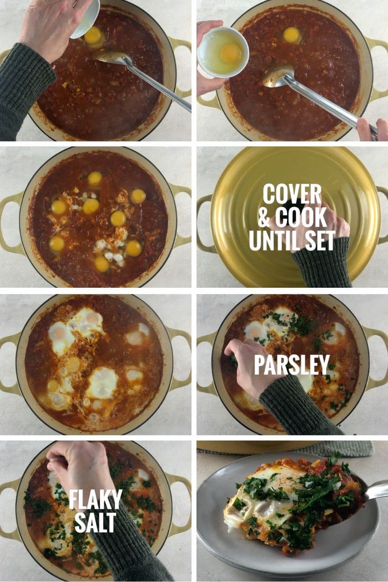 collage of steps to make shakshouka
