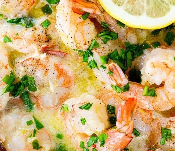 closeup of shrimp scampi