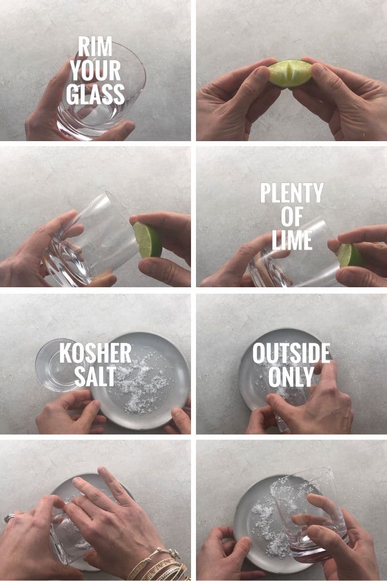 rimming a rocks glass with a lime wedge and salt