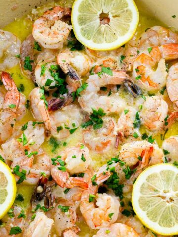 shrimp scampi (spicy or mild) in a pan