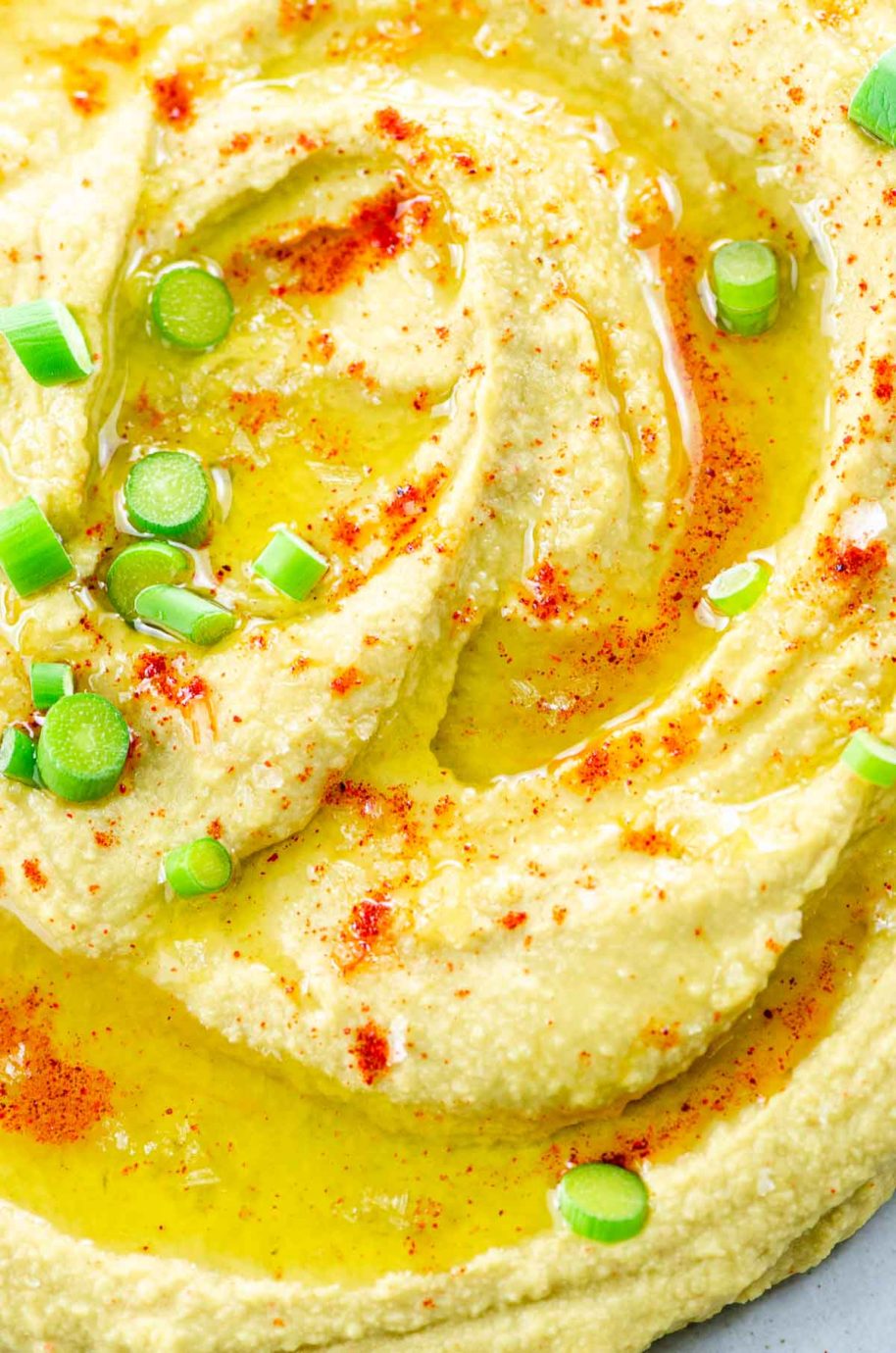 garlic scape hummus with no tahini on a plate