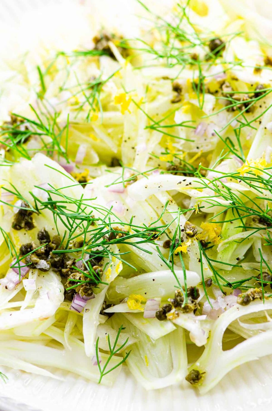 shaved fennel, capers, shallots, lemon zest, and fennel fronds