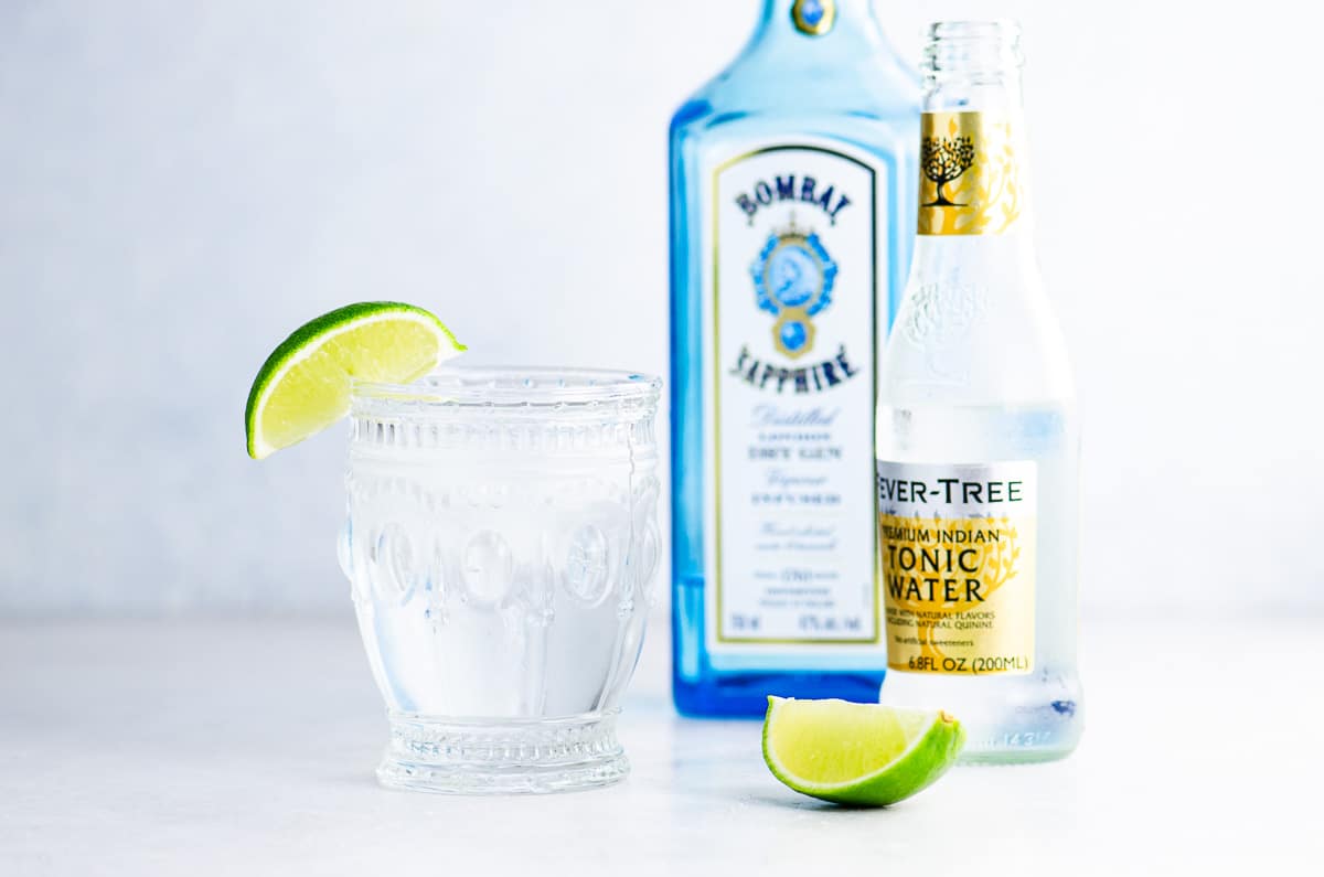 gin and tonic with sapphire gin and fever tree tonic