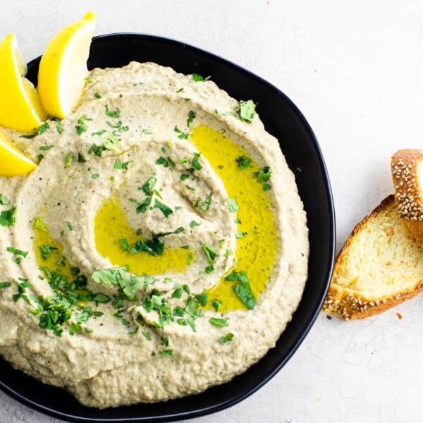 a plate of eggplant spread