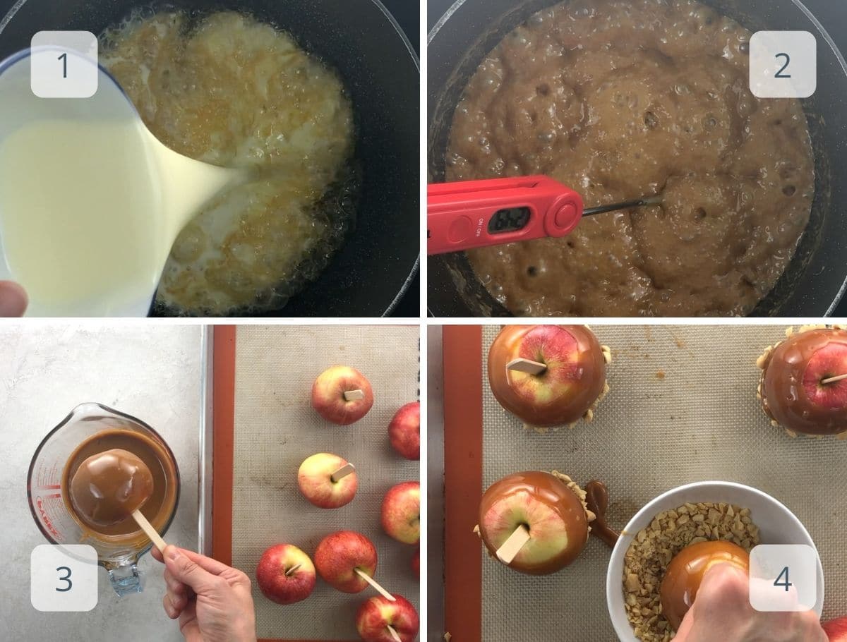 finishing caramel and dipping apples