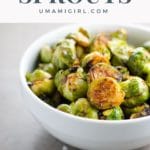 miso brussels sprouts in a white bowl