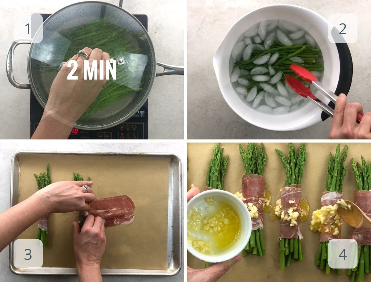 making prosciutto wrapped asparagus bundles step by step