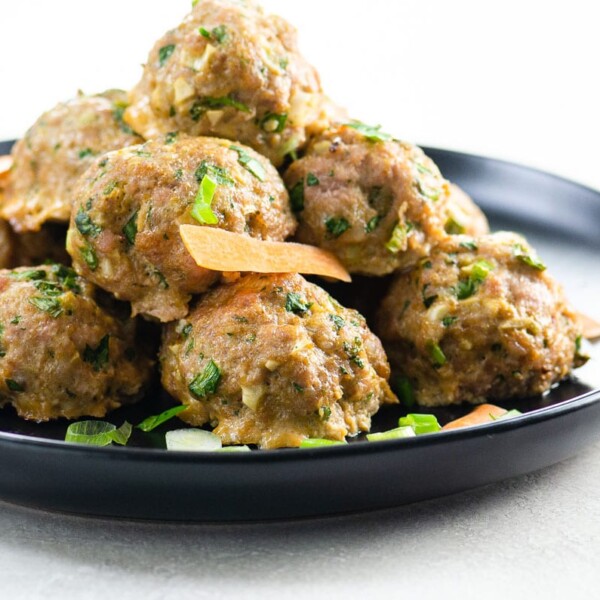Asian pork meatballs on a plate