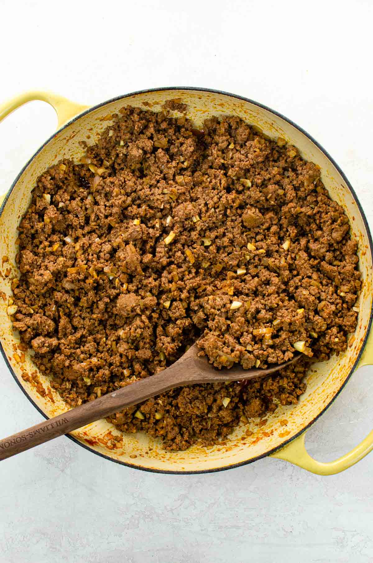 Ground beef taco meat in a skillet