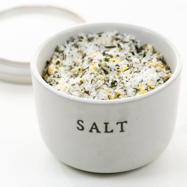 Herb salt in a ceramic crock