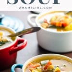 Vegan minestrone soup in mini le creuset pots