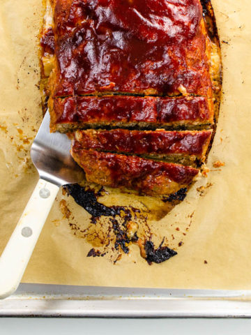 bbq meatloaf with ground turkey on a sheet pan