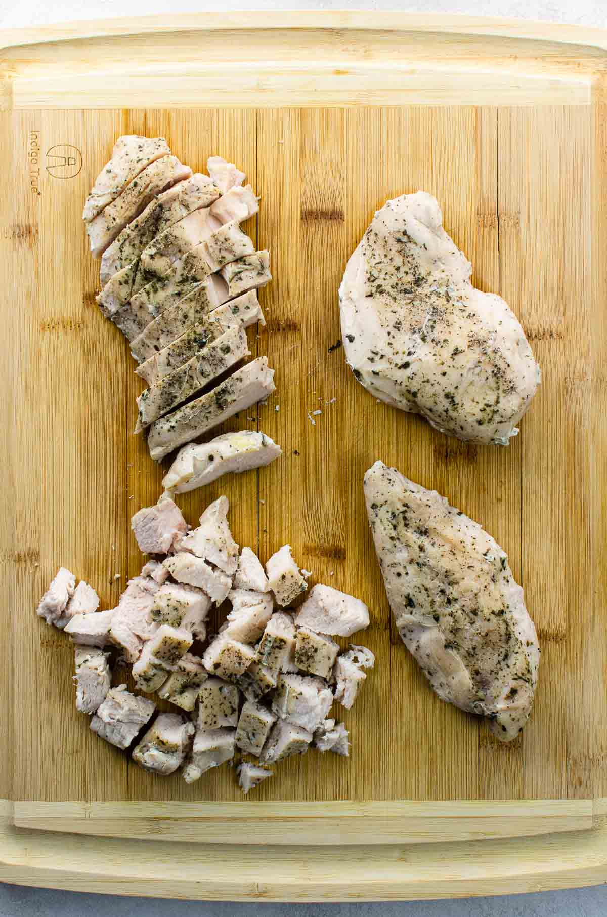 sous vide boneless chicken breast on a cutting board