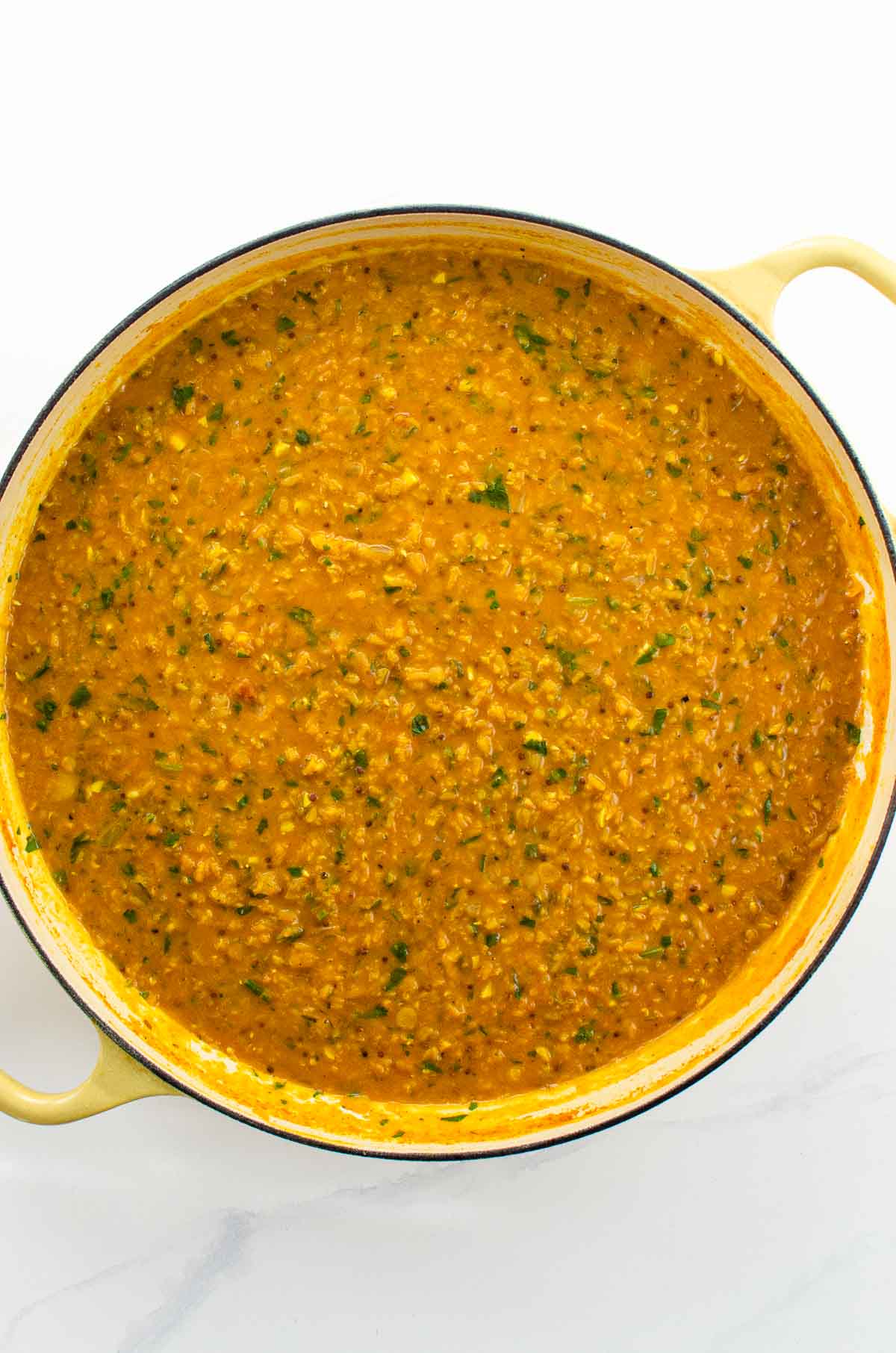 Red Lentil Dahl with Coconut Milk in a pan