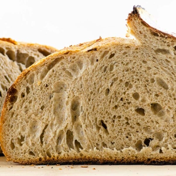 sourdough rye bread on a cutting board