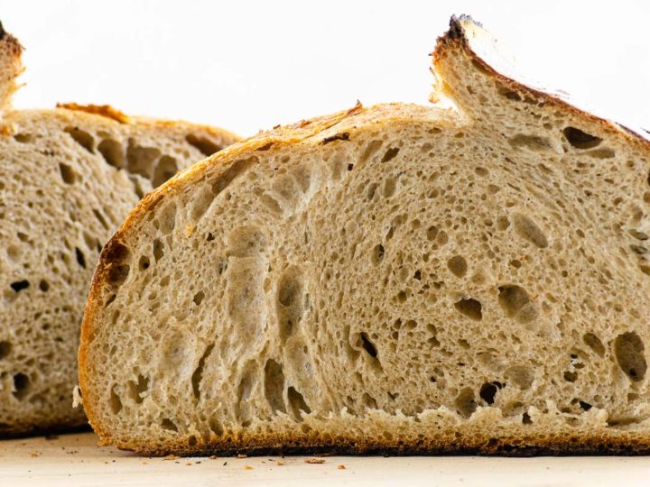 sourdough rye bread on a cutting board