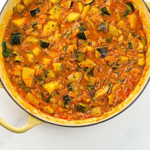 vegetable red curry (thai-inspired) in a pan