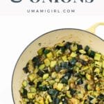 sautéed zucchini and onions in a yellow pan