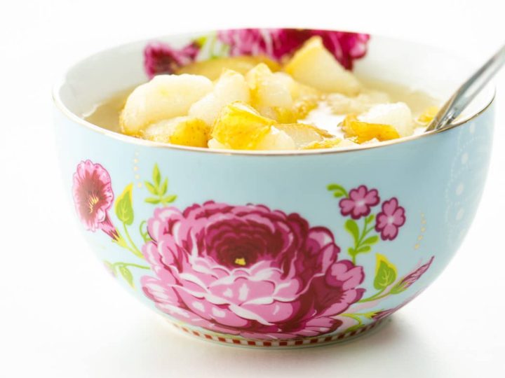 simple pear compote in a beautiful bowl (what to do with overripe pears)